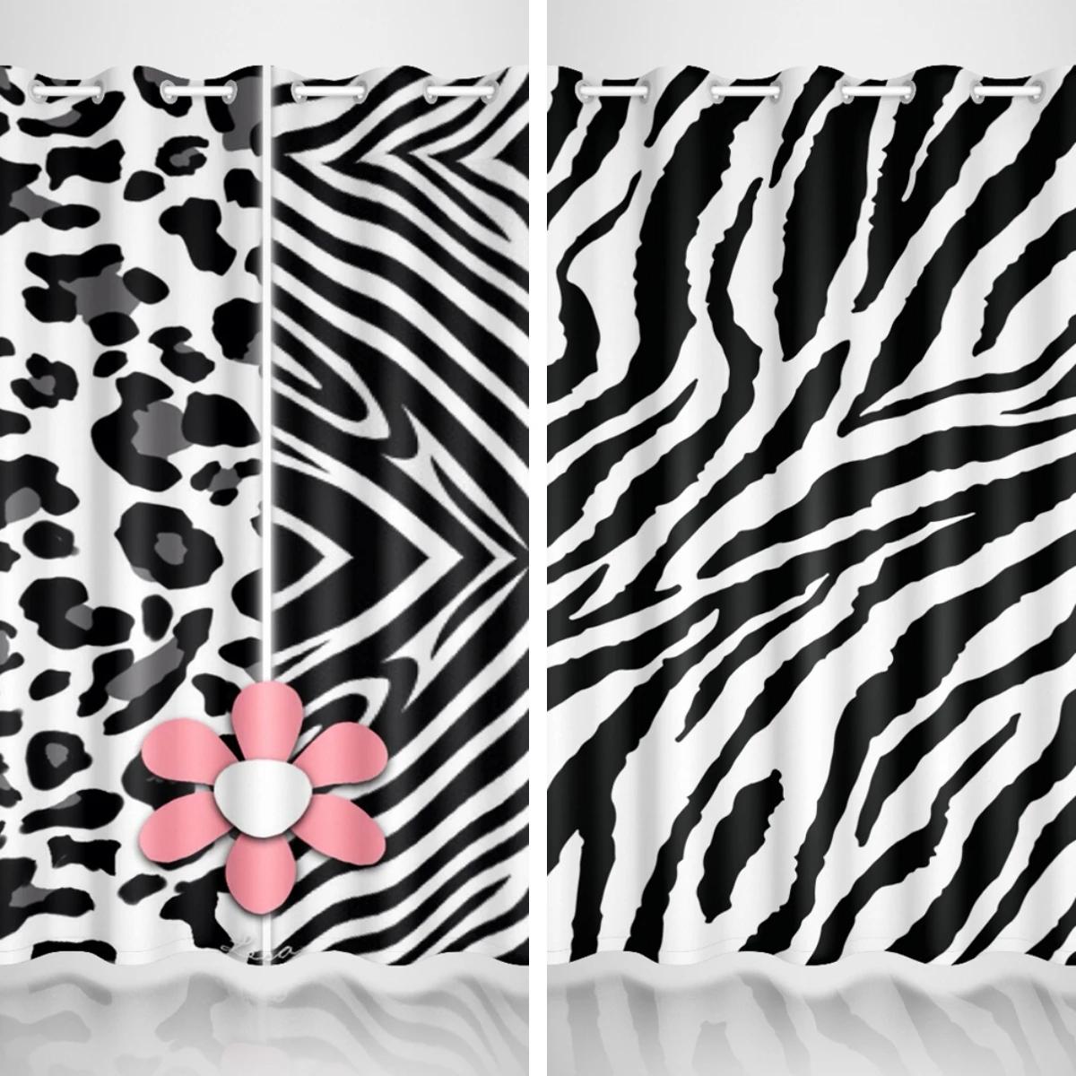 

High Light Blocking Leopard Print Zebra Cow Print Sexy Curtain Girls Bed Chamber Balcony Floor-to-ceiling Window Drape Curtain Multiple Colour W55 X H120cm X 2&HOOK