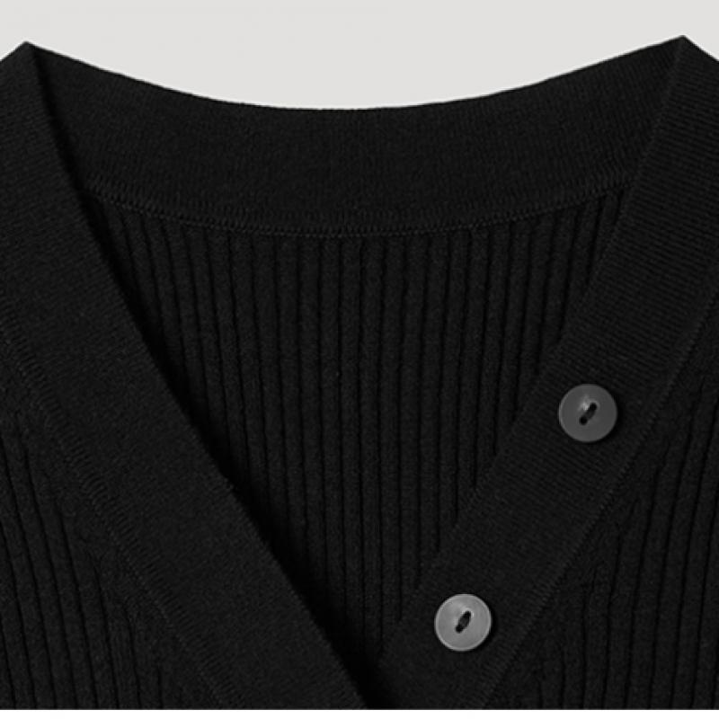 She S miSS Rib V Neck Button Slim Knit SSkpop12070 Bk