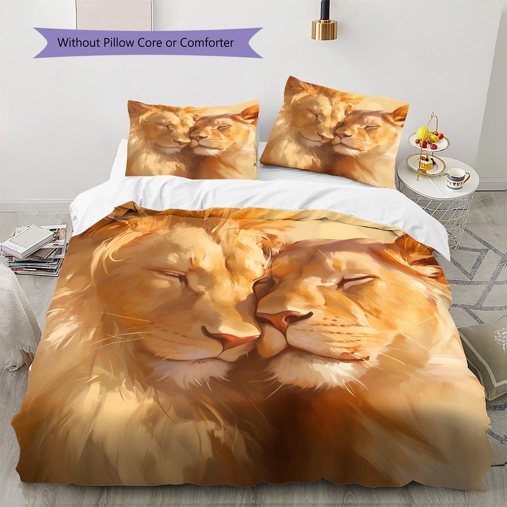 Brown Lion Pattern Bedding Home Decoration Birthday Gift (1 * duvet cover + 2 * pillowcase, without core)