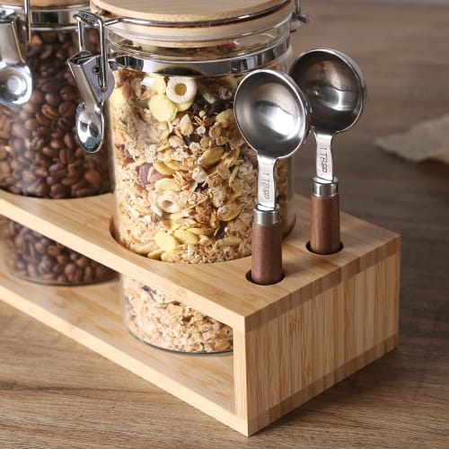 KKC Coffee Bean Storage Container, Airtight Canister, for Brown Sugar, Coffee Beans, Salt, Sugar, Flour, Potato Starch, and Tea Leaves, with Glass Mea