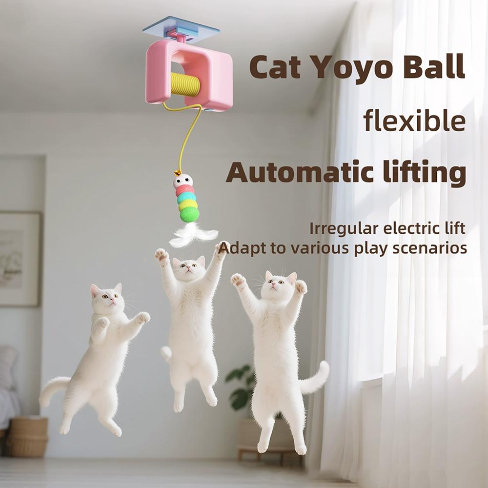 Elektrischer interaktiver Katzen-Teaser-Stick Spielzeug Elastisches Seil Automatisch fliegender Vogel Katzenspielzeug Haustier Stressabbau Spielzeug für Katzen