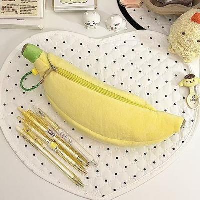 Banana-Print Plush Storage Pouch, Cute Protective Case, Portable Cartoon Camera Bag, Stationery Organizer