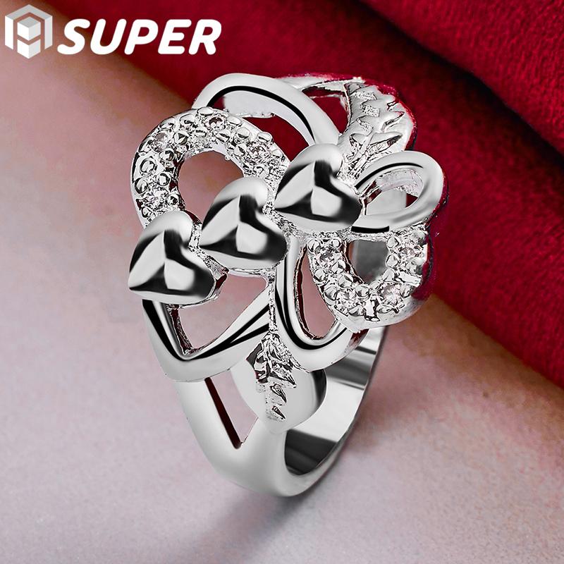 925 Sterling Silber Charmant Drei Herz Ring Modischer Hochzeitsschmuck