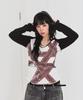 ESCAPEFROM Tape Detail Printed U-Neck Slim Long Sleeve [2 Colors]