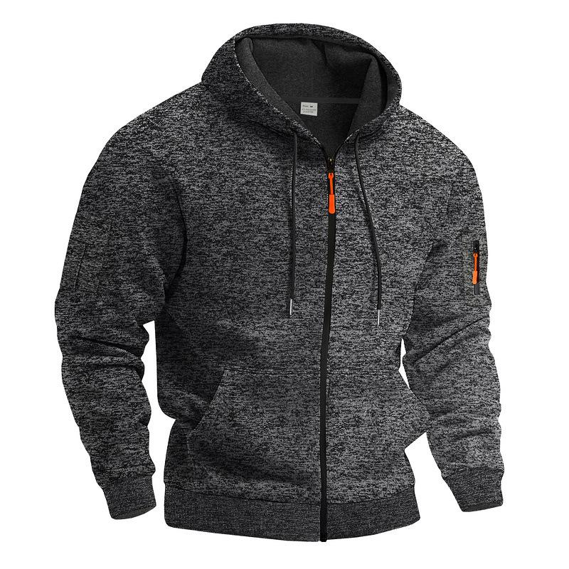 Men Vintage Heavyweight Fleece Lined Hooded Zipper Cargo Pocket Casual Sweatshirt