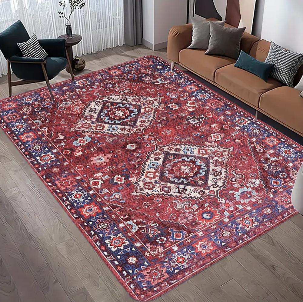 Red Tribal Pattern Rug Non Slip Soft Easy Clean Mat for Living Room Classic Decor Perfect for Traditional Spaces   Bedroom Decor