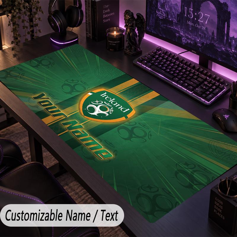 Large Mouse PadIreland Rugby Custom Name Text Personalized Desk Mat Non Slip Gaming Pad