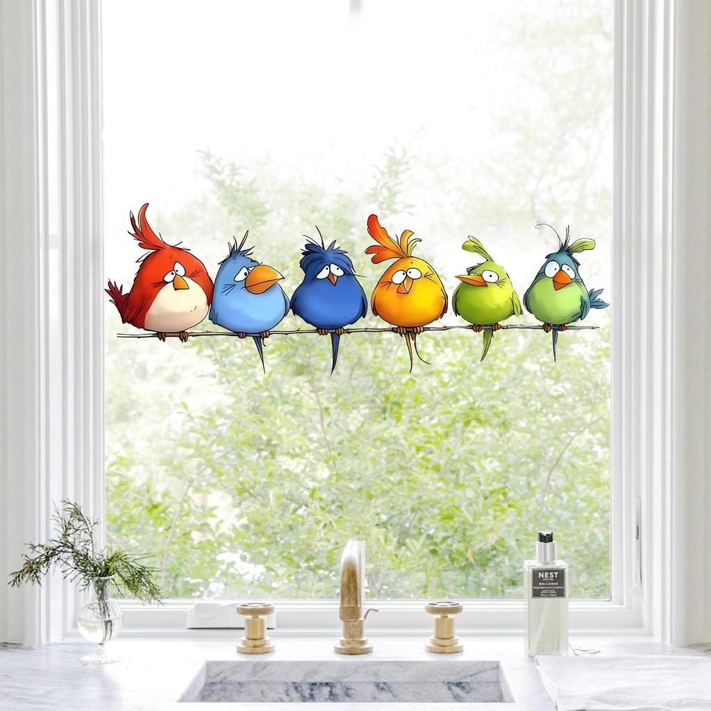 Cartoon-Vogel-Fensteraufkleber Statisch haftende Abziehbilder Beidseitig sichtbar für Heimdekoration