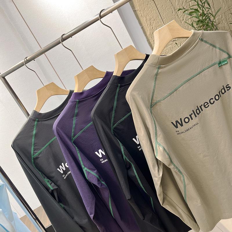 Unisex Autumn/Winter Patchwork Color Block Fleece Long Sleeve T-Shirt