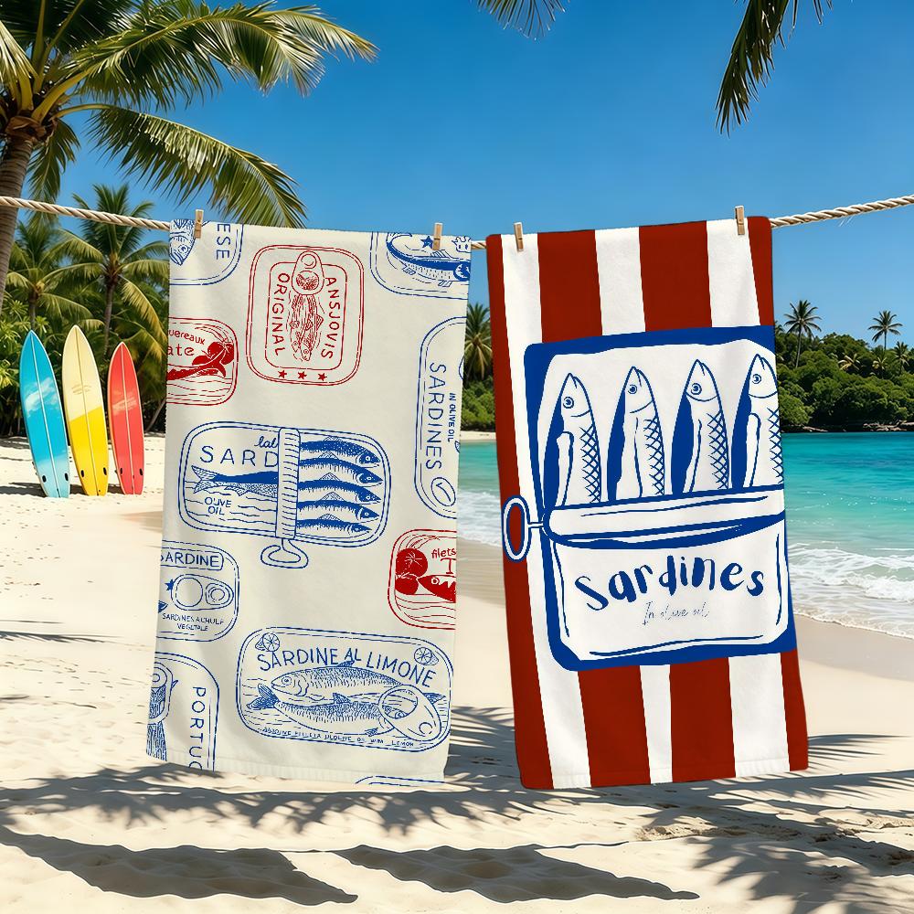 Colorful Sardines Towel For Outdoor Camping Beach Towel Super Absorbent Quick-Drying Summer Towel