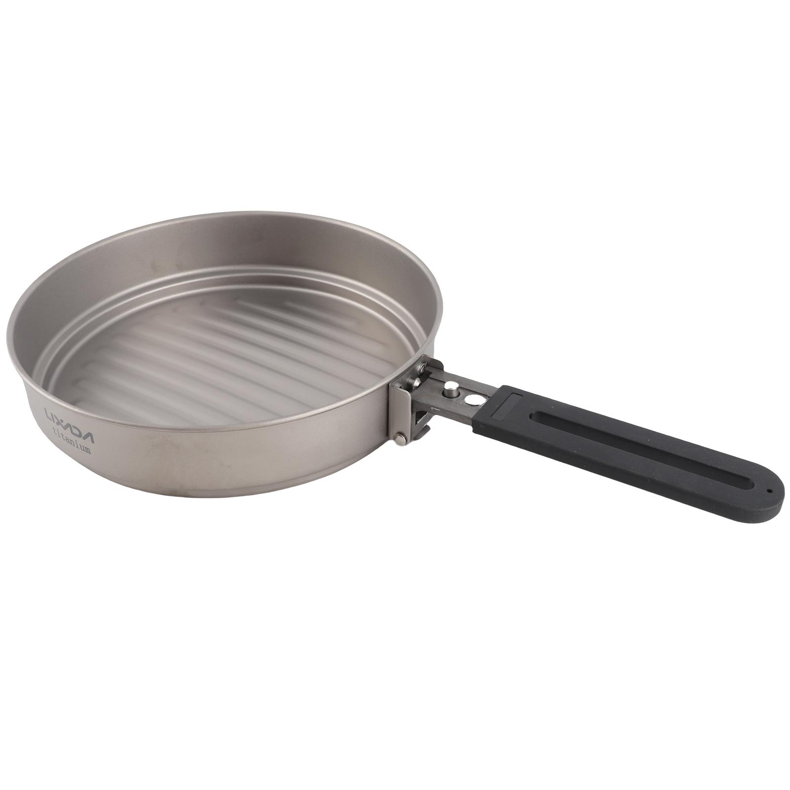 Shoemst Lixada 1100Ml Titanium Fry Pan Ultralight Grill Frying Pan With Folding Handle For Outdoor Cooking Camping Hiking