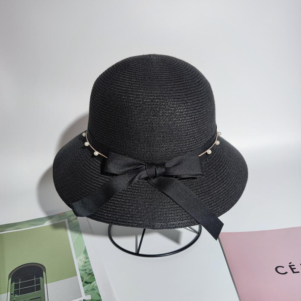 French Retro Bow Hepburn Straw Hat Women's Summer Sunscreen Sunshade Bucket Hat Seaside Vacation Beach Hat