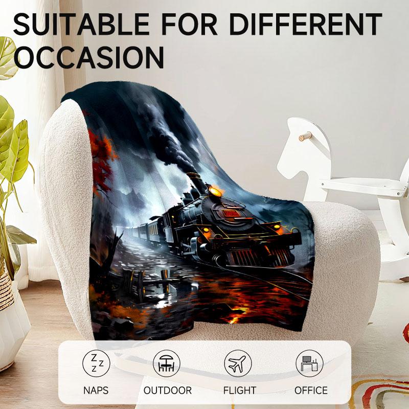 1 piece steam train theme flannel blanket, suitable for sofa, bed, office, ideal gift for family, friends, perfect for holidays.