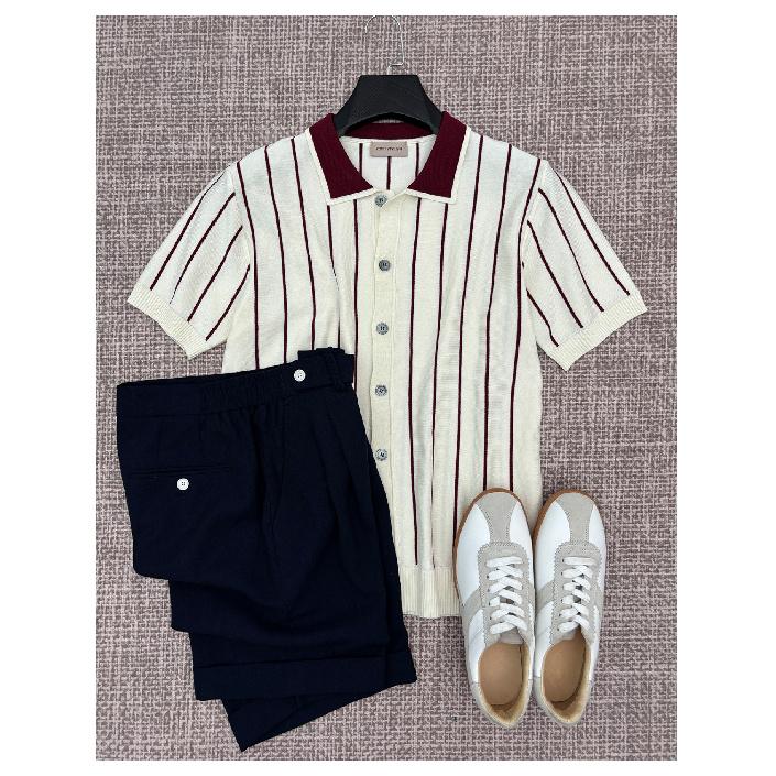 

Повседневная полосатая футболка-поло для мужчин Летняя деловая отложной воротник Приталенная Джентльменская Тонкая вязаная полосатая футболка с коротким рукавом 3XL белый