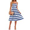 Sleeveless Adjustable Strap Dress with Pockets Casual Striped Print Midi Dress for Women Summer Everyday Wear