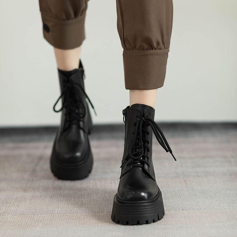 British style short boots women's spring and autumn thick-soled small men 2025 new heightening Martin boots locomotive boots ins tide