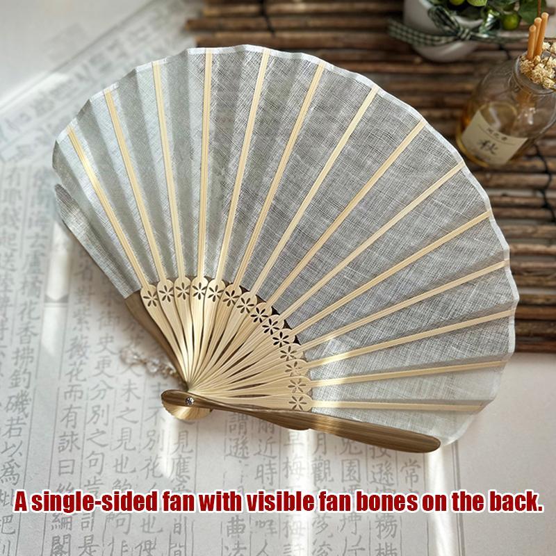 Japanese Style Shell Shape Fan Cotton Linen Literary Art Retro Folding Bamboo Fan Chic Chinese Hanfu Wedding Dance Decor Props
