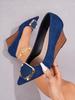 Women's Spring Suede Wedge Heels: French Style, Low-Cut, Metal Buckle, Professional Look