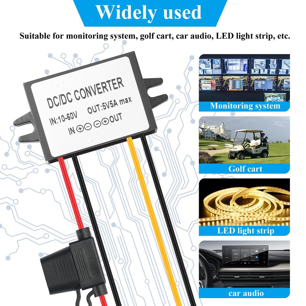 DC 10V-60V Abwärtswandler auf 5V 5A 25W, , 24V, 36V, 48V auf 5V