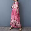 Women's V-neck Retro Long Skirt Cotton Linen Dress