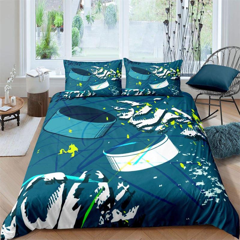 Ice Hockey Duvet Cover Hockey Player Bedding Set Winter Sports Event Comforter Cover Twin Full For Kids Boys Girls Bedroom Decor