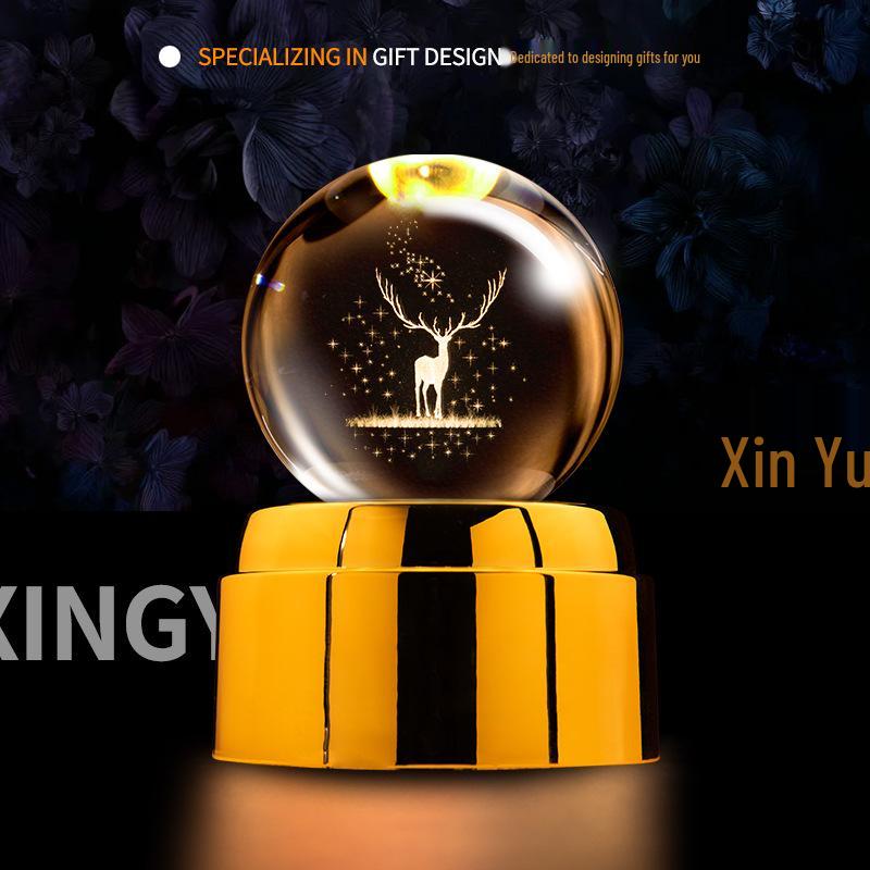 Creative Rotating Crystal Ball Night Light: Decorative Craft for Bedroom Atmosphere and Festive Gift.