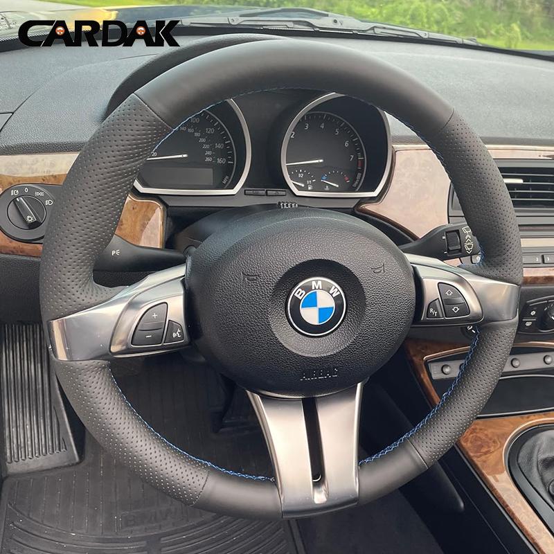 Pełna Czarna Skórzana Pokrowiec na Kierownicę Do BMW Z4 E85 E86 2003 2004 2005 2006 2007 2008
