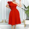 Dress Skirt New Large Size Women's Fashion Solid Color Ruffle Edge Slanted Shoulder Banquet Dress Dress