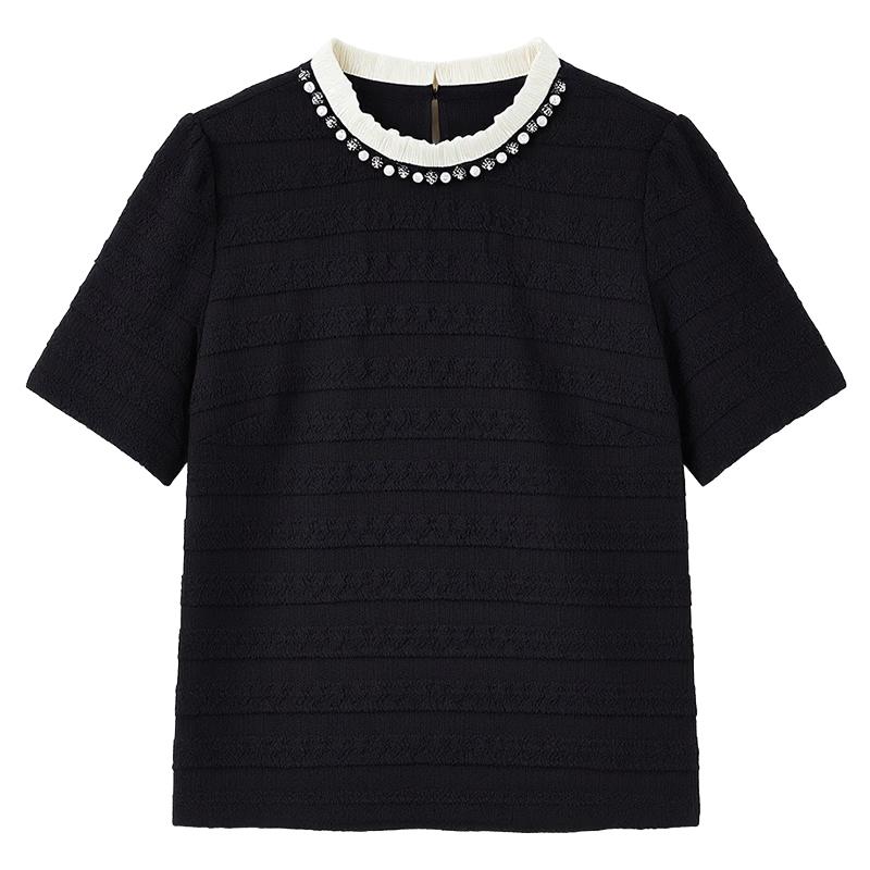 Women s Casual Fitted Ruffled Collar Knitted T-Shirt M
