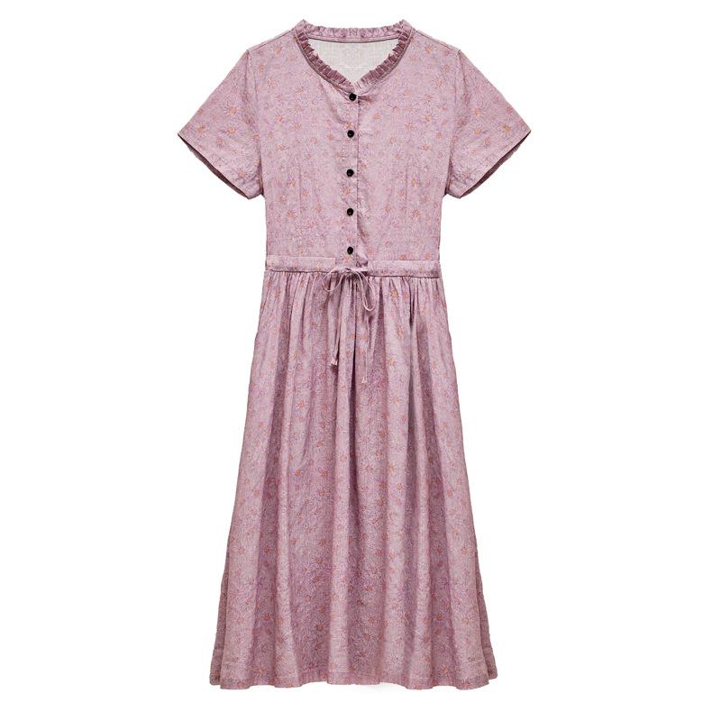 2023 Elegant Floral Cotton Linen Maxi Dress for Women – Summer, Waist-Cinching, Age-Reducing Fashion