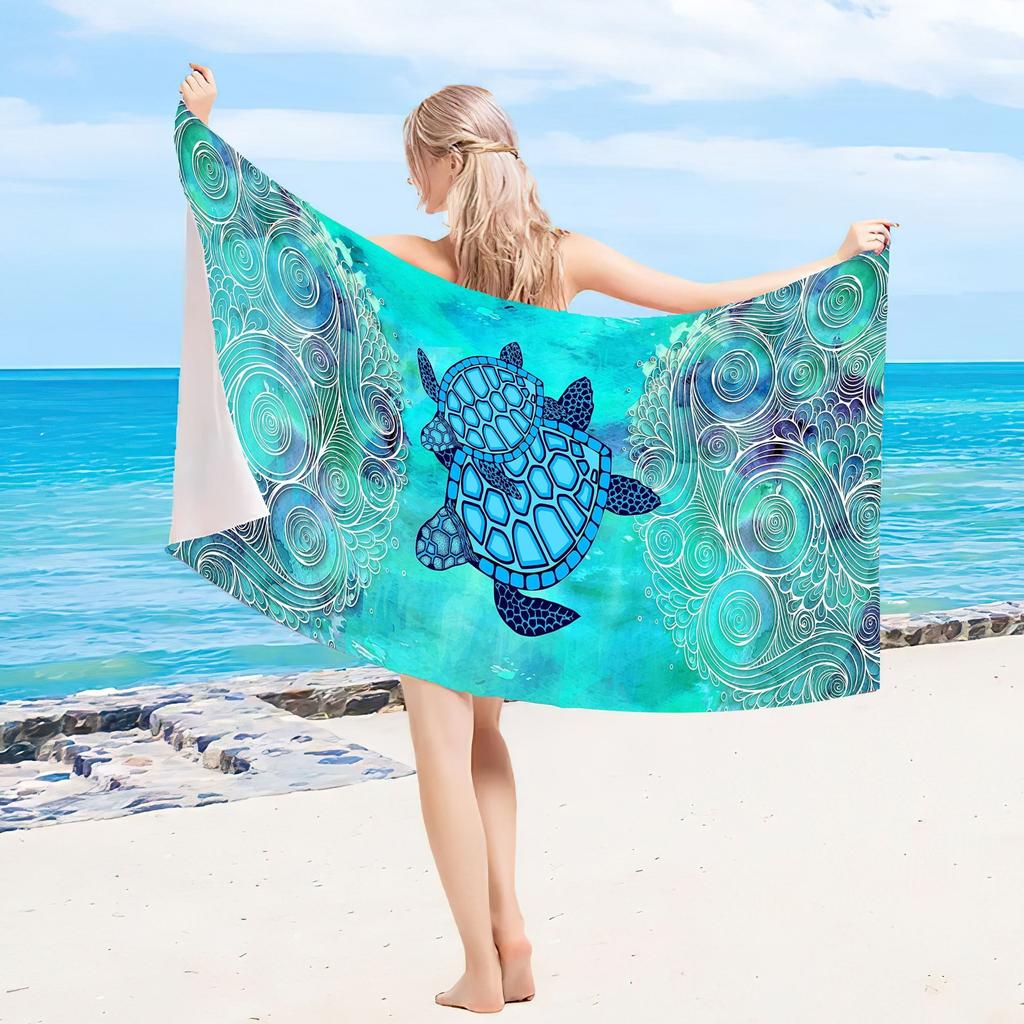 Microfiber Sea Turtle Beach Blanket Absorbent Quick Dry Sandproof Multi Purpose Towel Beach Mat for Swimming Pool Yoga Fitness