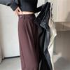 Womens High-Waisted Wide-Leg Trousers Slim Fit Tailored Pants Office Wear Gray