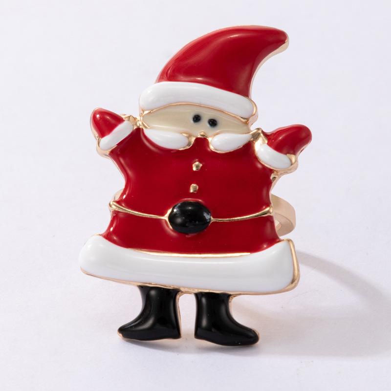 New European and American Holiday Products Christmas Oil Dripping Ring Elk Santa Alloy Ring
