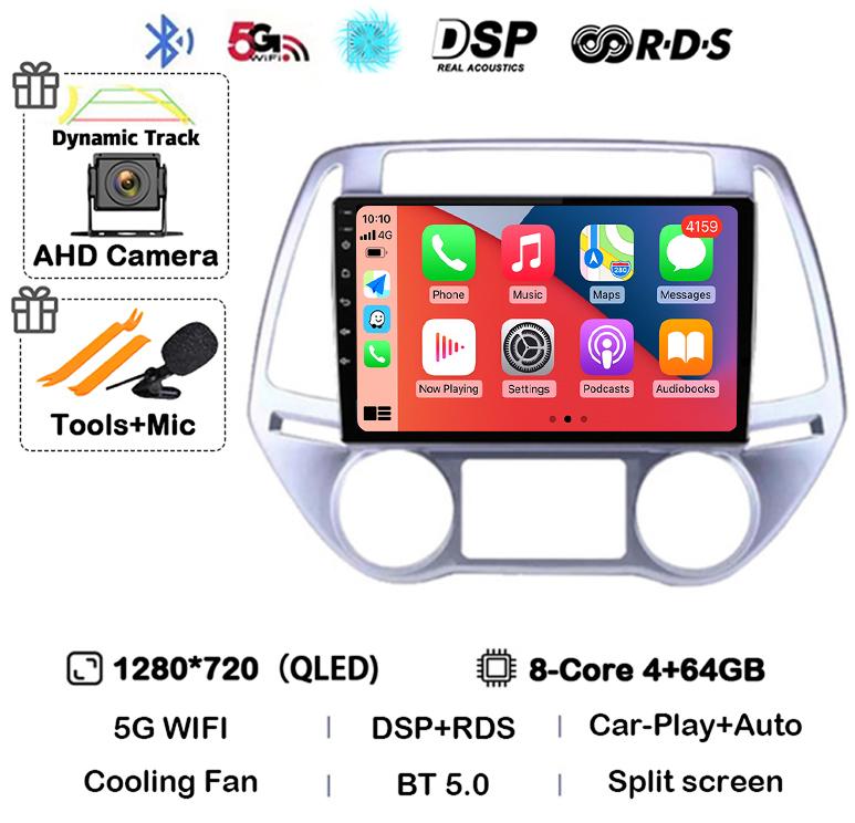 Android 14 Carplay Auto WIFI+4G Car Radio For Hyundai I20 2008 - 2014 Stereo GPS Multimedia Video Player 2 Din DVD 360 Camera BT