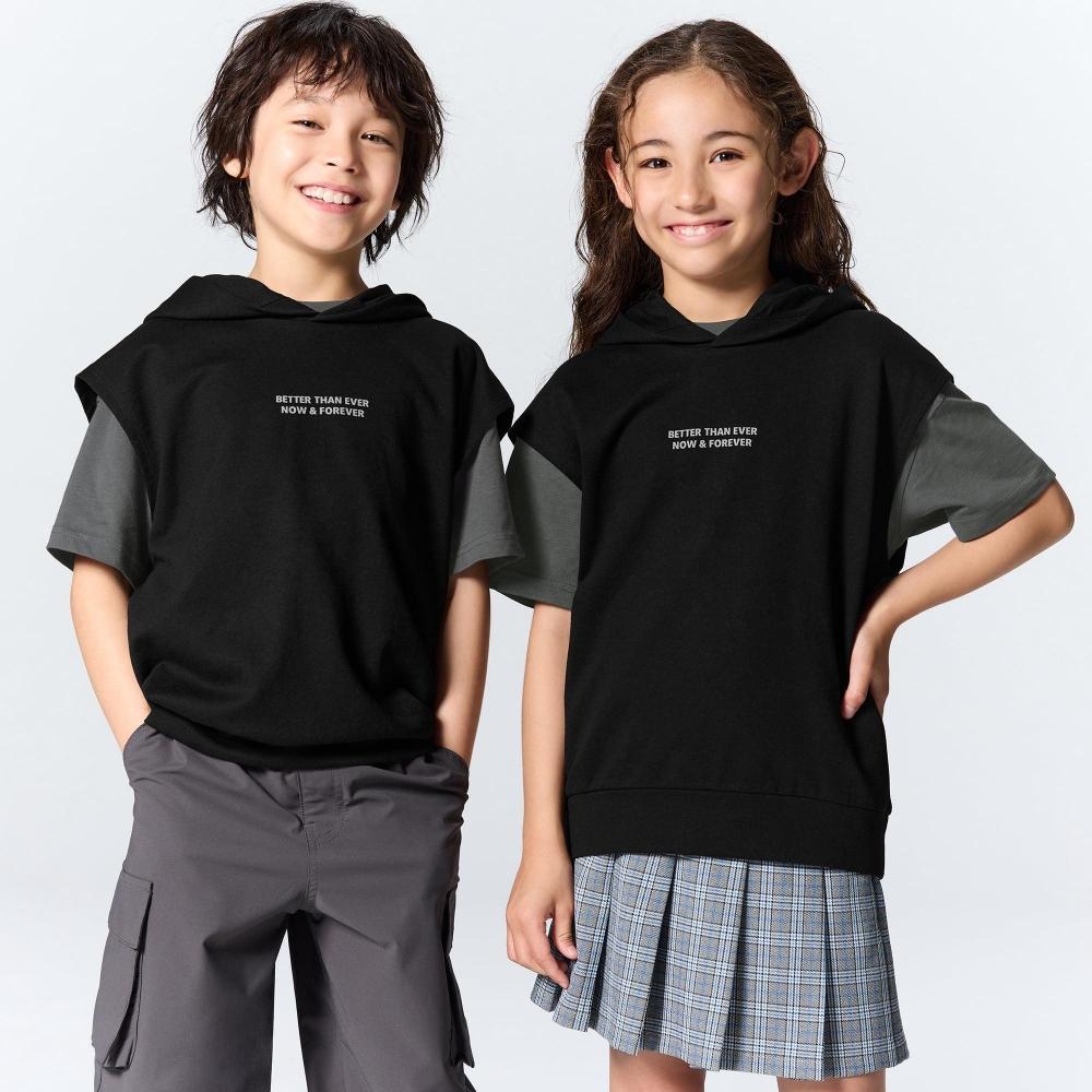 

GU by Uniqlo KIDS унисекс 2-х компонентный жилет многослойный T короткий рукав +EC 09 BLACK/100cm