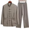 Set di Abbigliamento Tradizionale Cinese da Uomo Primavera e Autunno Uomo Autunno Lino Fibbia Camicia Kung Fu Top Retrò Orientale Pantaloni Uniformi Traspiranti Tai Chi