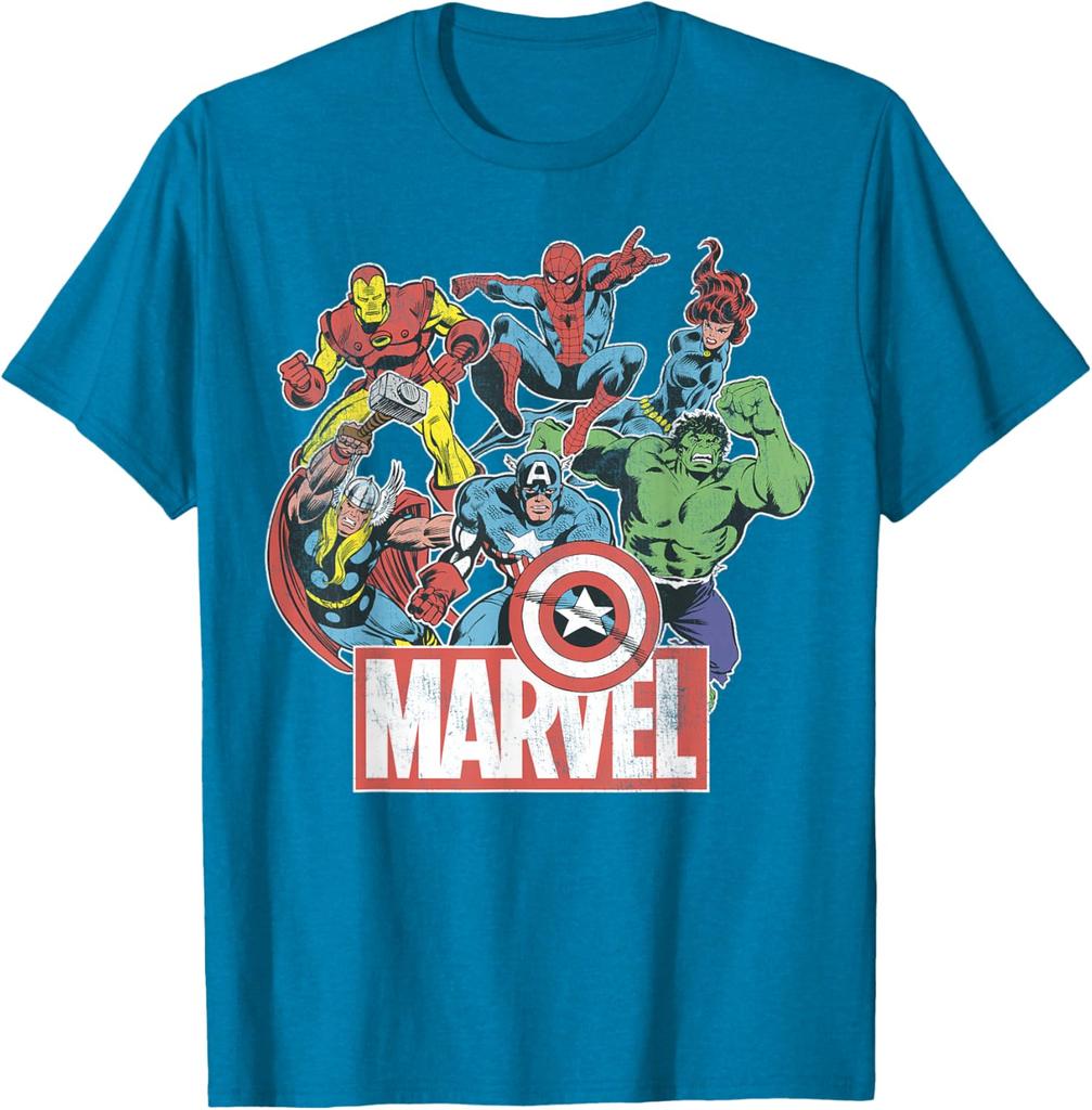 2026 Marvel Avengers Team Retro Comic Vintage Graphic TShirt Small Superhero Shortsleeved Casual Tshirt Breathable Unisex Top
