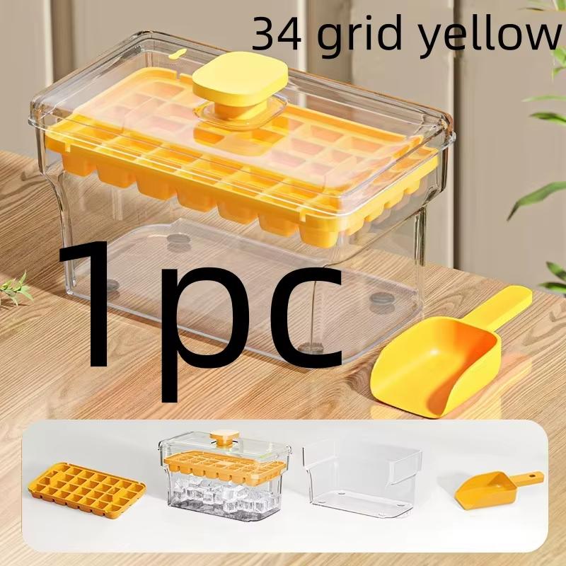 34/68-Fack Dubbellagers Pressform för Isbitar med Förvaringslåda – Snabbfrysande Ismaskin Köksredskap i Grön och Gul