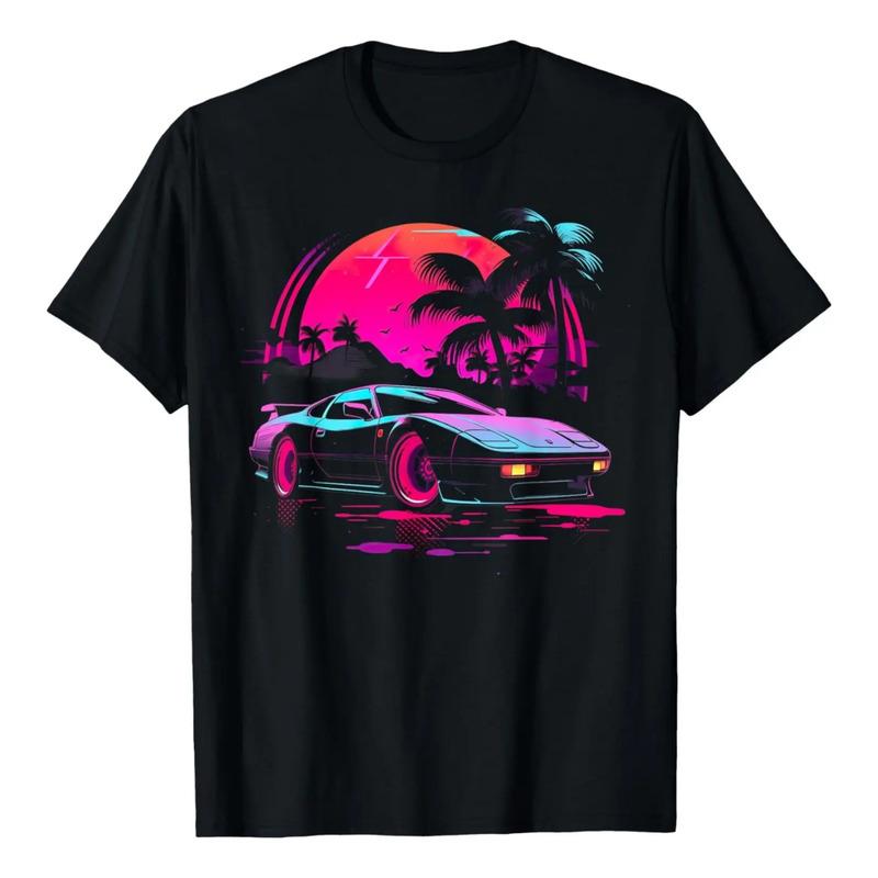 Camiseta Retro Con Estampado De Coches Deportivos Synthwave S