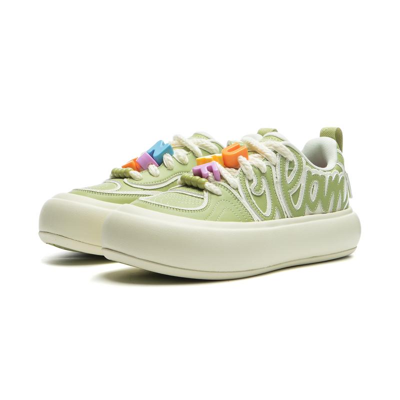 Li Ning Puff Platform Trendy Sports Low Top Casual Shoes Women Casual Shoes Green White AZGU068-2