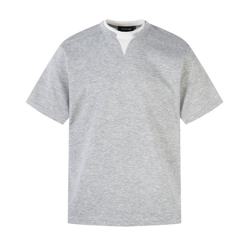 Kisko American Retro Style Fake Two-Piece Spliced Cleanfit Gray Short-Sleeved T-Shirt for Men Casual Loose Fit Couple T-Shirt