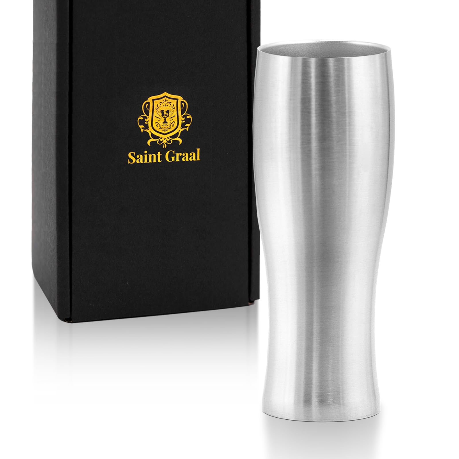 

SaintGraal Beer Glass, Highball Tumbler, Vacuum Insulated, Father s Day Gift, Birthday Gift, Stylish Gift for Men, 450ml (Silver)