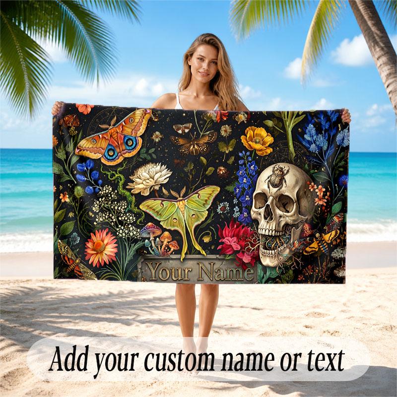 Skull Gothic Theme Beach Towel Personalized Custom Name & Text Soft Quick Dry Beach Towel for Swimming Travel