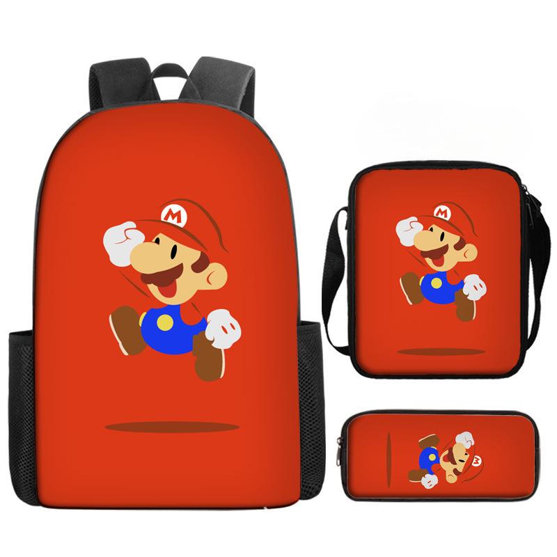 Student Schoolbag Three-Piece Set, Animation Cartoon Backpack, Shoulder Bag, Pencil Case.
