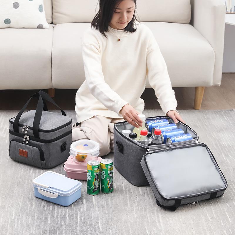 Double-Layer Insulated Picnic Bag - Large, Single Shoulder, Waterproof, Heat-Pressed, Fresh-Keeping, Outdoor Handheld.