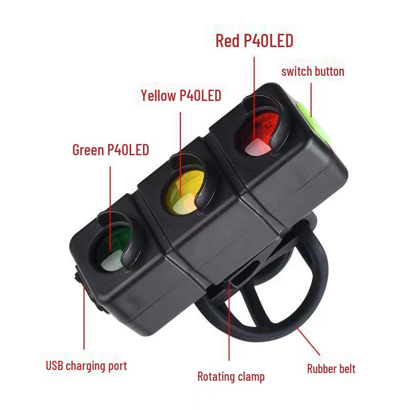 Tricolor LED Bike Taillight with Type-C Charging - Red, Yellow, Green Night Safety Light, Long Battery Life