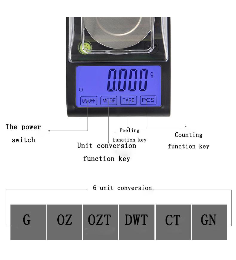 Bilancia digitale tascabile di precisione 0.001g 30g Diamond Jewelry grano ricarico in polvere