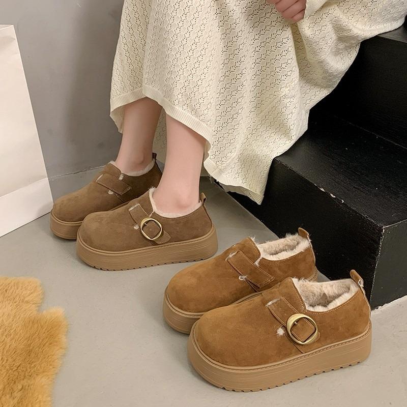 Fashion Platform Women's All-inclusive Velvet Insulation and Heightening Autumn and Winter 2025 New Mary Jane Cotton Shoes