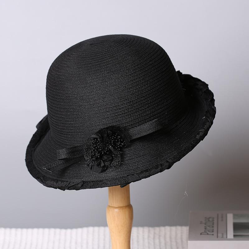 New summer straw hat women's small flower spikes handmade hemming small brim fisherman hat children's summer sun protection beach hat