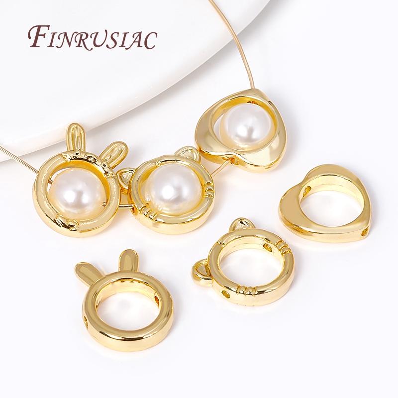 Brass Metal Through Hole Bead Frame Circle 18K Gold Plated Cat/Rabbit Shape Frame For Beads Spacer Connectors DIY Jewelry Making